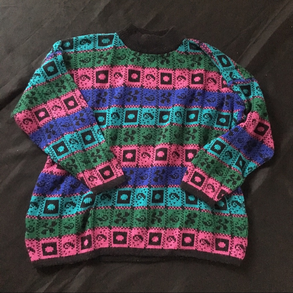 Vintage Ricki Sweater Squares Retro Woman’s MED